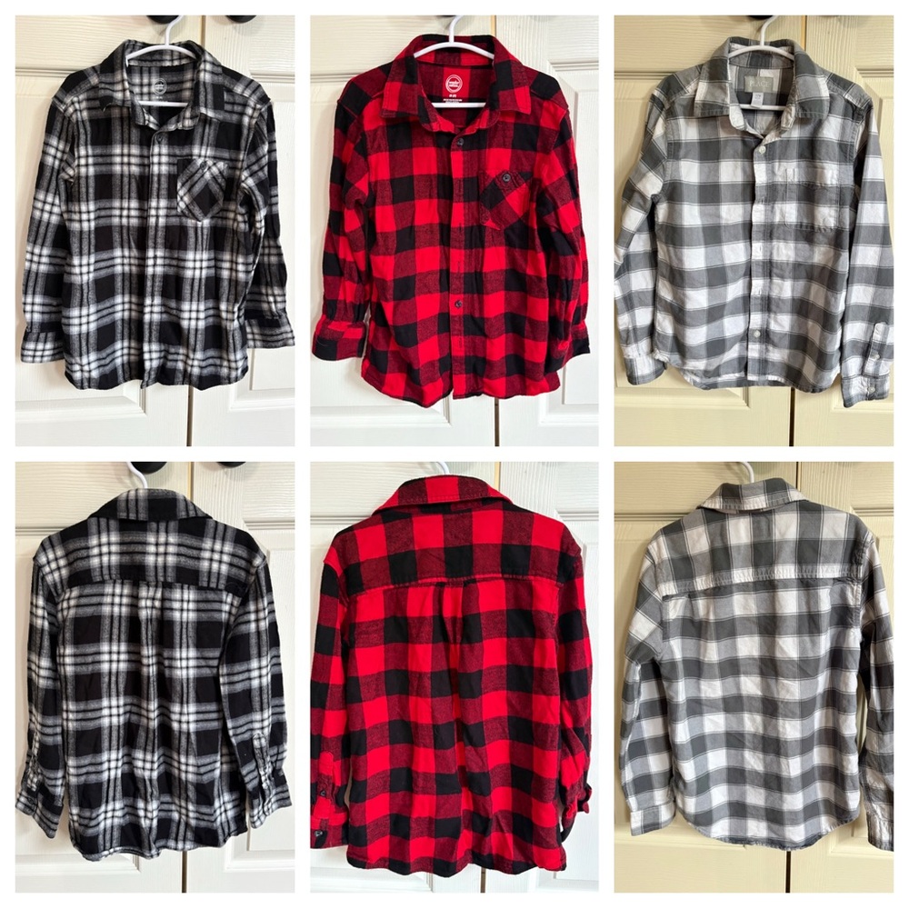 Lot Of 3 Boys Long Sleeved Button Up Shirt Fall Winter Buffalo Check Size 8 -EUC